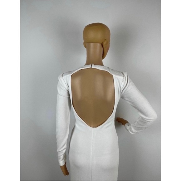 Long Sleeve Mesh  Cutout Women’s White Maxi Dress - Picture 5 of 8
